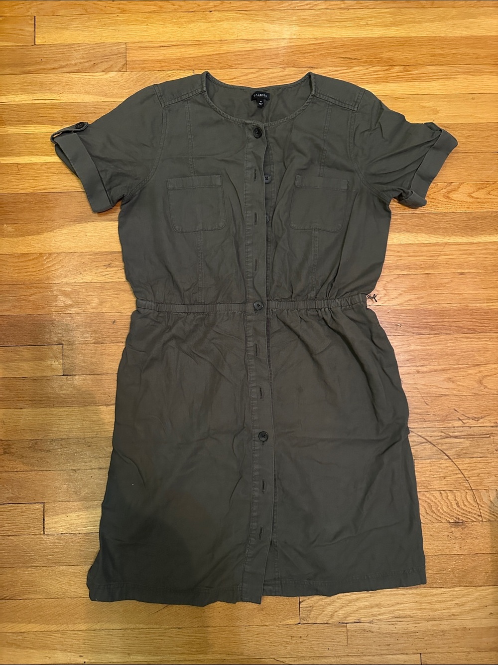 Talbots Olive Utility Button-Front Midi Dress